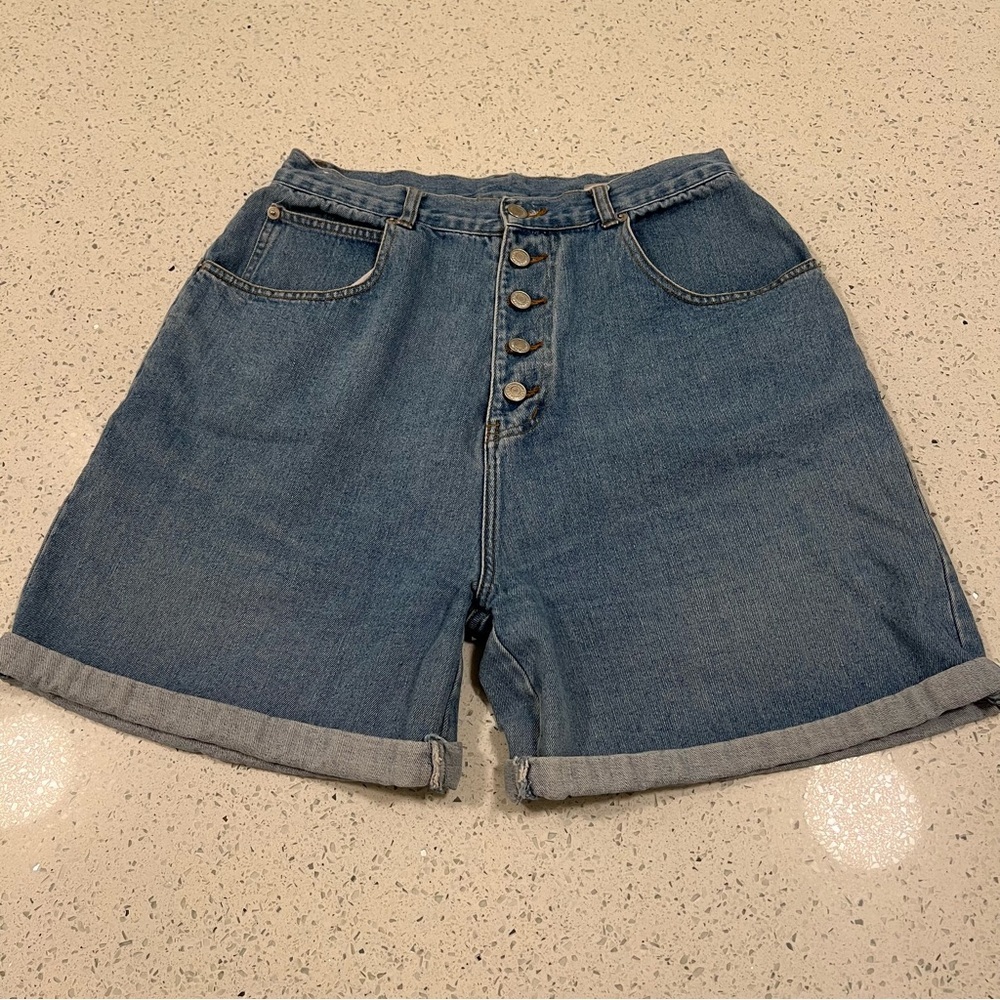 Vintage JOHNATHAN G High Waist Button Fly Jean Shorts Jorts Denim Size 29 Waist